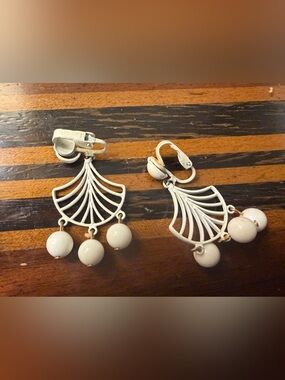 White Fan Drop Clip-On Earrings - Unbranded